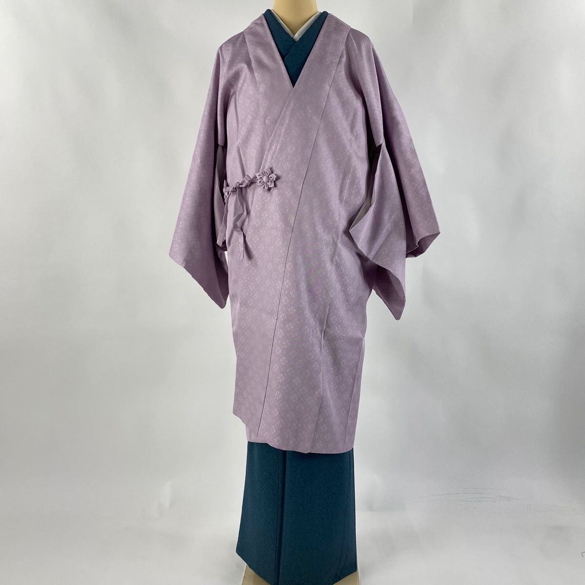道中着 身丈108cm 裄丈66.5cm M 和装コート 鈴乃屋 七宝 花 薄紫 正絹