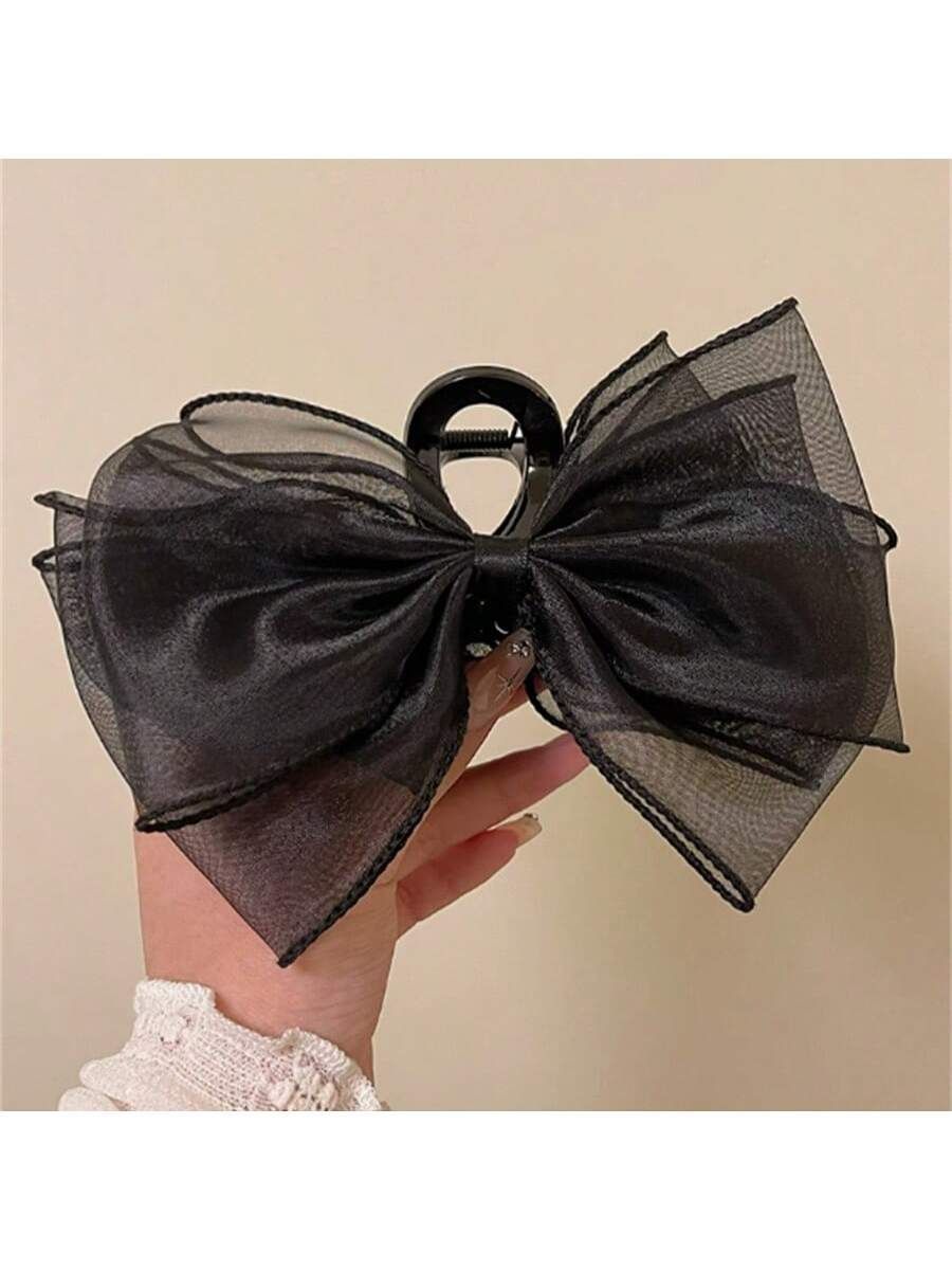 1個 エレガントなサテン&メッシュ リボン デザイン ヘアクリップ
