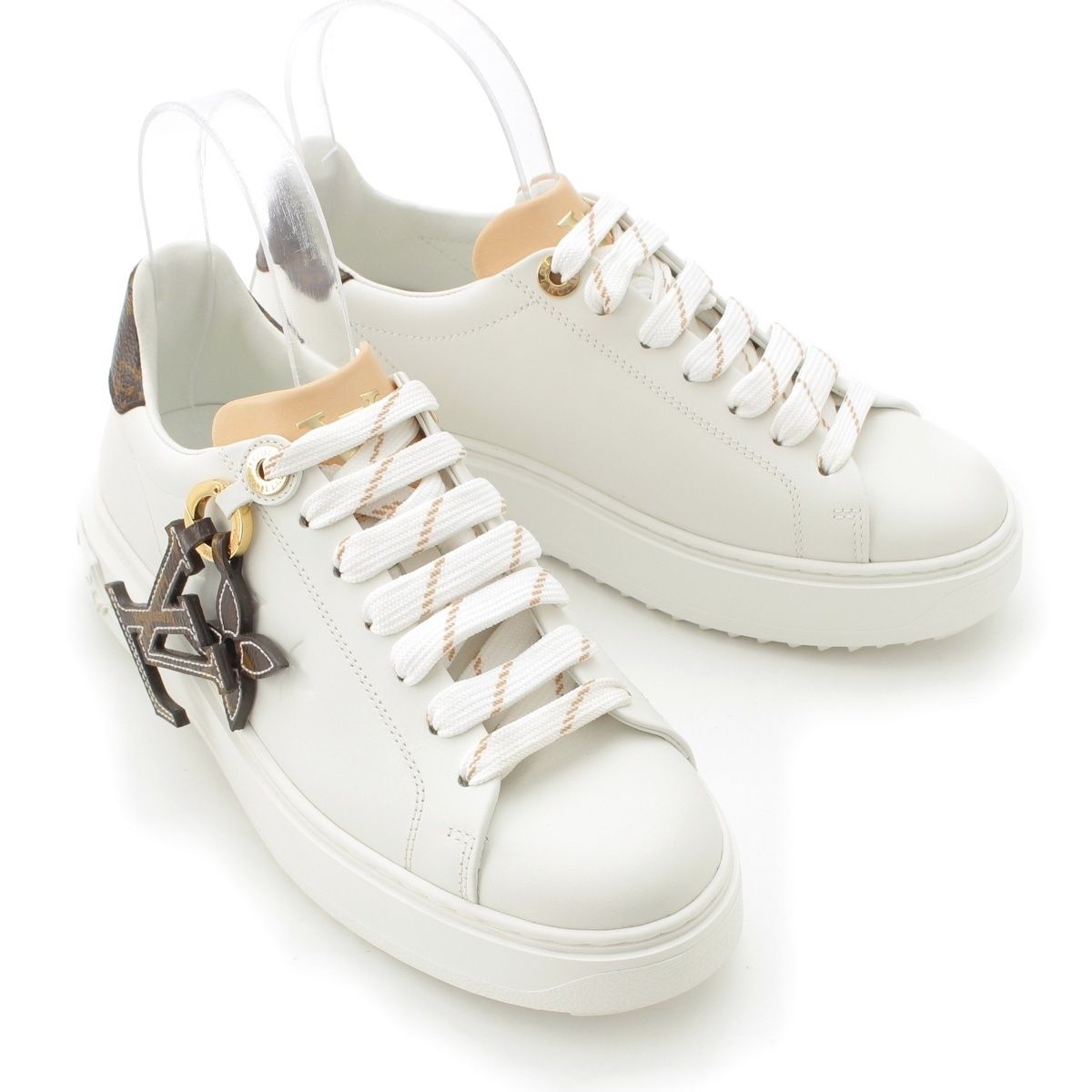 ルイヴィトン 22年 タイムアウトライン レザー モノグラム ロゴチャーム スニーカー FA1202 ホワイト 36