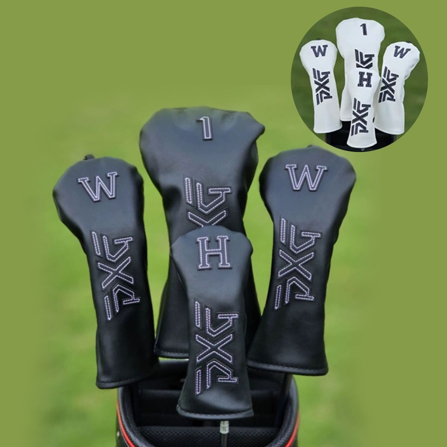 PXG GOLF ピーエックスジー ゴルフ クラブ ヘッドカバー 1+3+5+UT アイアン用 ドライバー用 ゴルフヘッドカバー 4個セット ホワイト ブラック