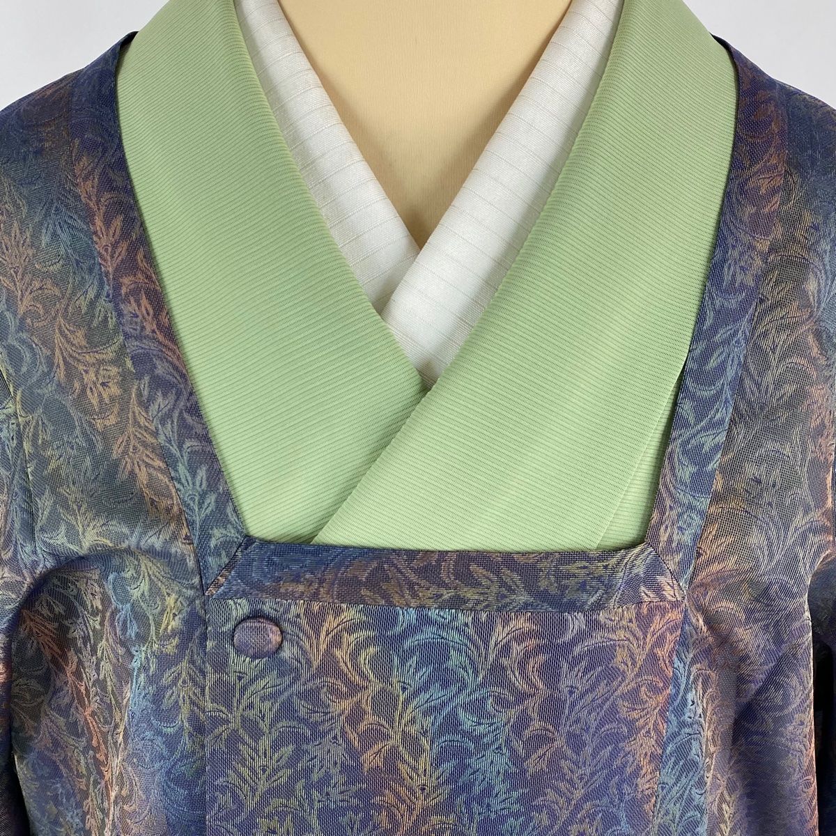 道行 身丈80.5cm 裄丈64cm M 和装コート 角衿 松竹梅 ぼかし 青灰色  