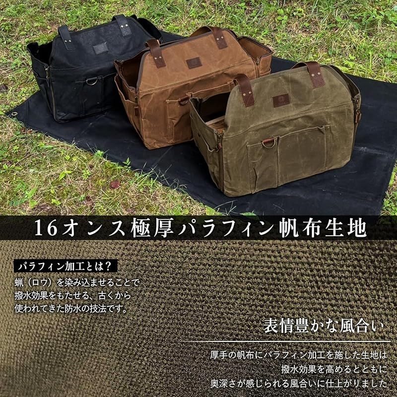 【新着商品】ZUKK 薪バッグ キャンプ 焚き火 ギアバッグ 本革 極厚帆布 容量50L 高耐久 パラフィン 自立式 撥水 ログキャリー 薪スタンド (オリーブブラウン&times;ダークブラウン)
