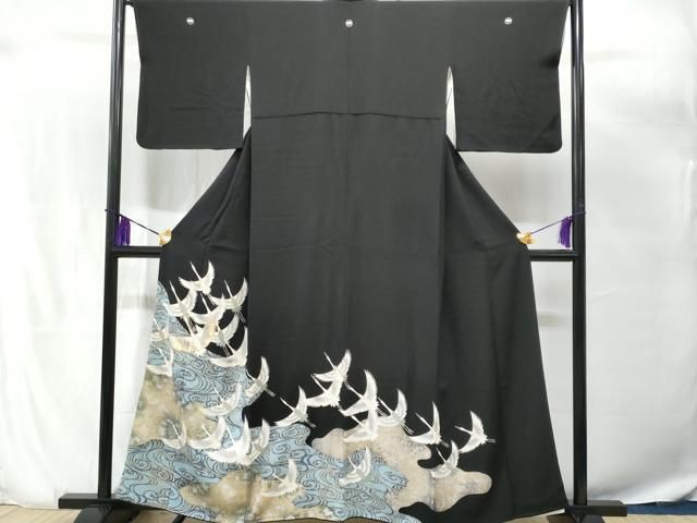 平和屋着物□豪華黒留袖 駒刺繍 流水飛鶴文 金銀彩 正絹 逸品