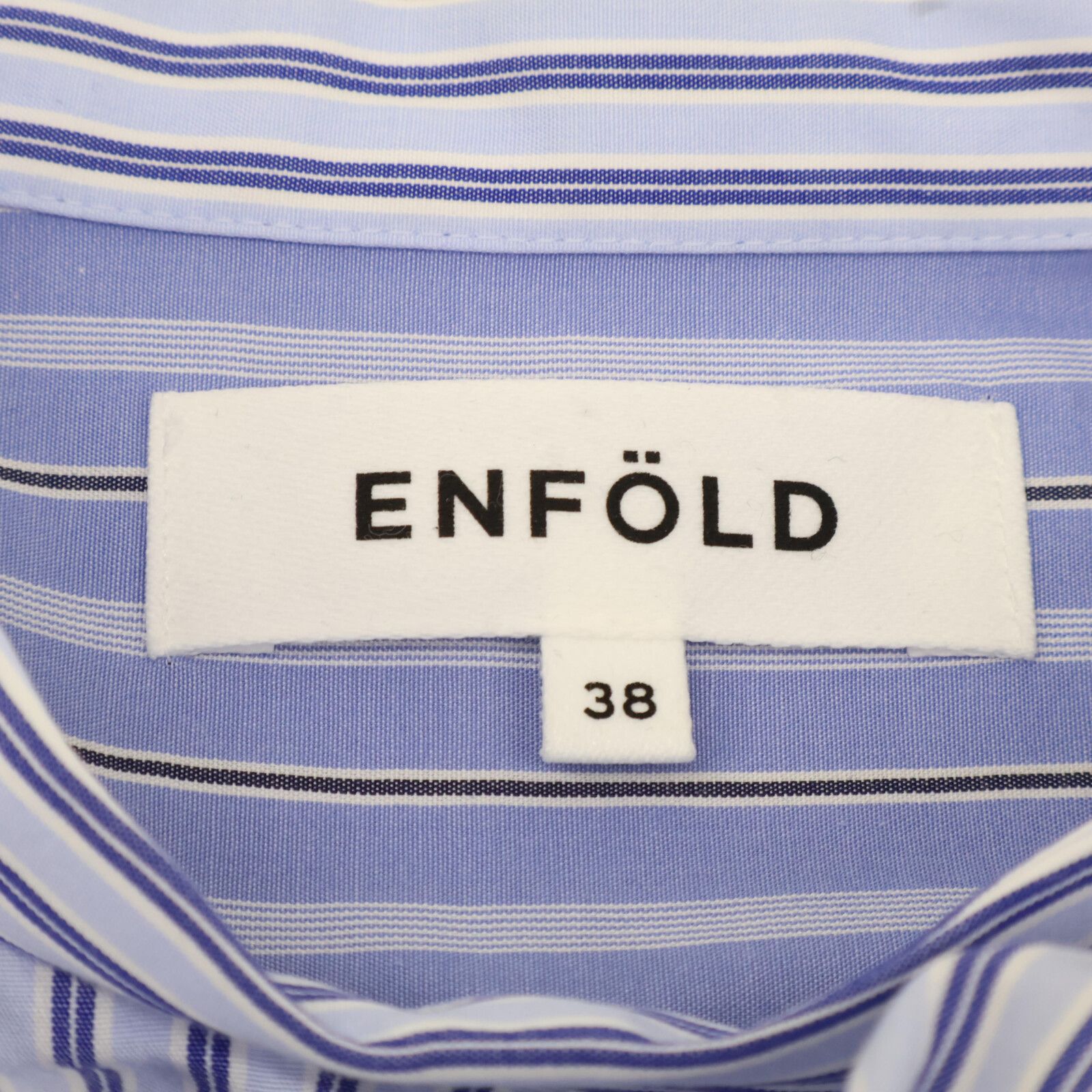 ENFOLD エンフォルド 22AW ﾌﾞﾙｰ ｺｯﾄﾝ ｱｼﾝﾒﾄﾘｰ ﾄﾞｯｷﾝｸﾞｽﾄﾗｲﾌﾟｼｬﾂ