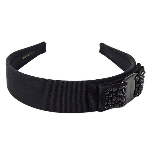 フェラガモ Ferragamo カチューシャ レディース ブランド ヴァラリボン グログランリボン ブラック 黒 ラインストーン 太め おしゃれ