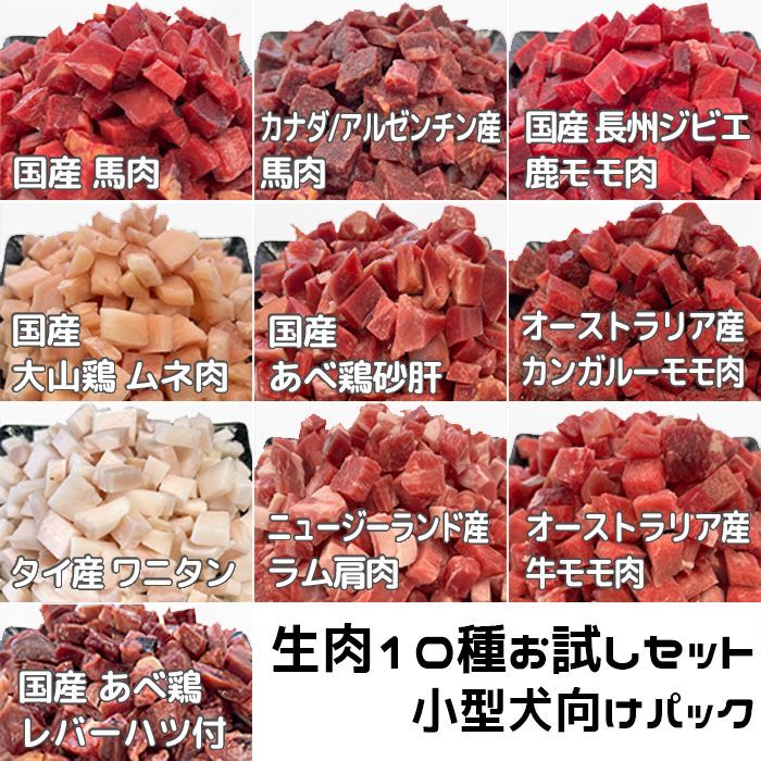 犬用・猫用 生肉10種お試しセット 小型犬向けパック 420g 各種生肉10種類 冷凍真空パック 【クール便発送】