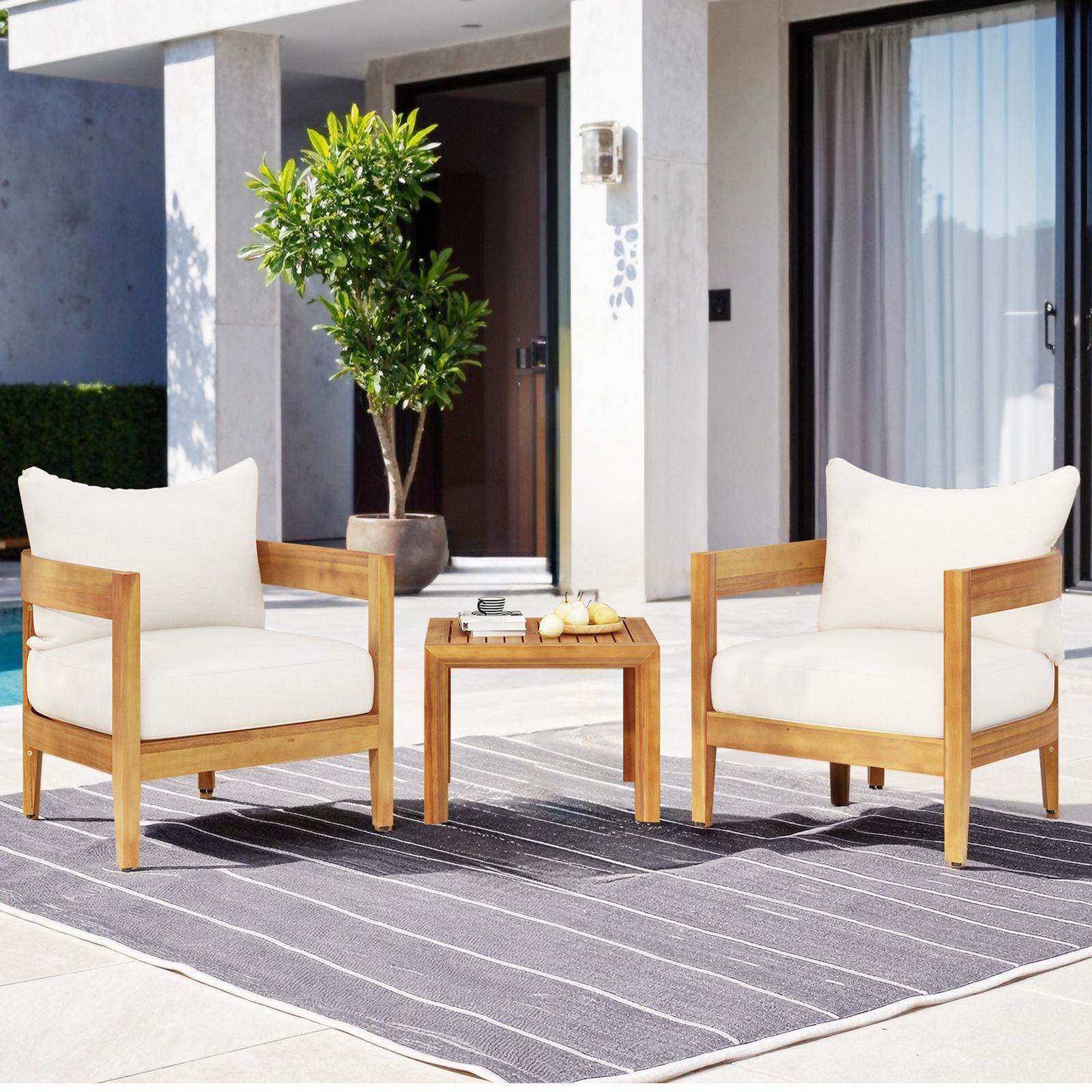 2個限定セール中」ガーデンファーニチャー 3点セット 天然木 屋外用