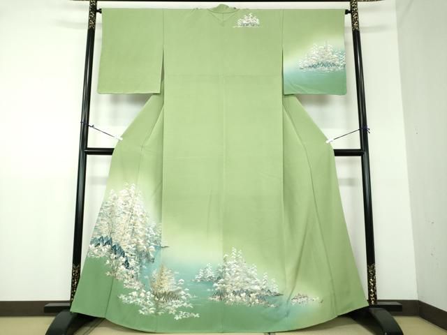 平和屋着物○訪問着 水辺風景花文 暈し染め 金銀彩 正絹 逸品