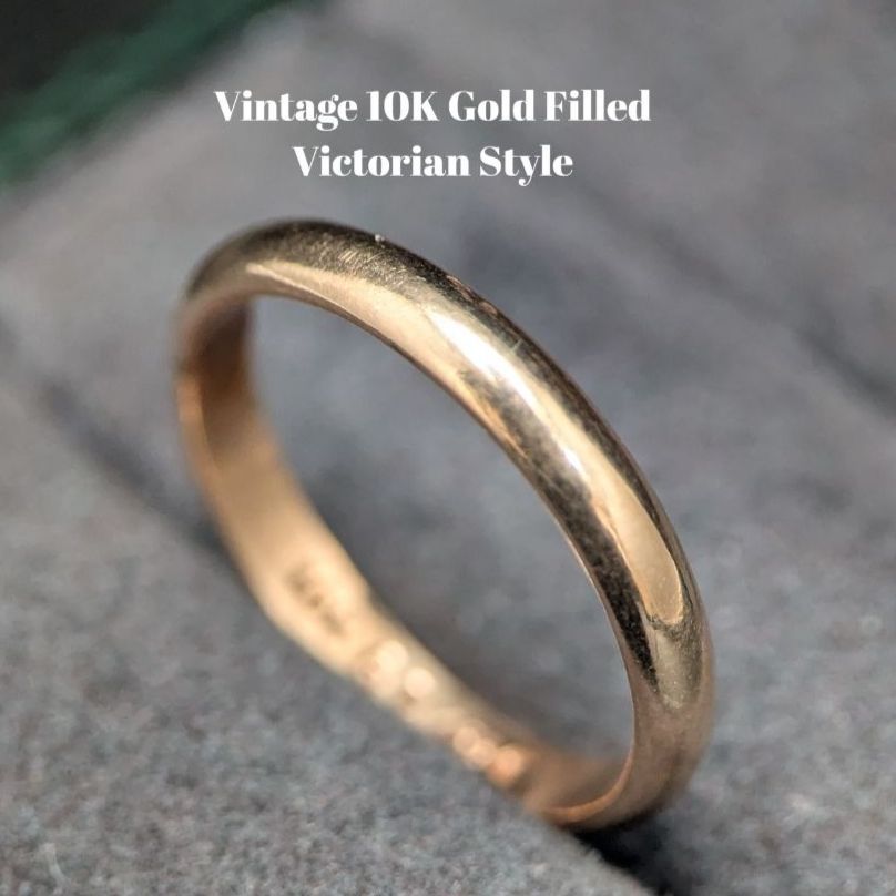 14号 ヴィンテージ クラシカルデザイン 10Kゴールドフィルド ビクトリアンスタイル プレーン バンドリング 10K GF
