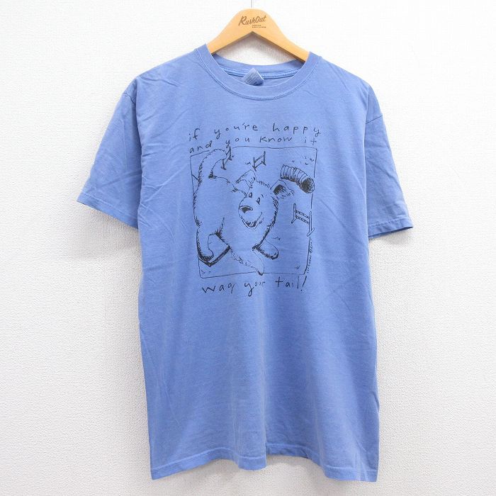 L/古着 半袖 ビンテージ Tシャツ メンズ 00s 犬 クルーネック 薄紺 ネイビー 23jul04 中古