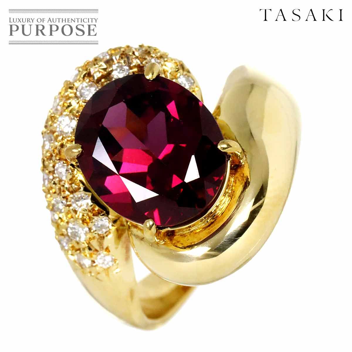 タサキ TASAKI 15号 リング ガーネット 5.71ct ダイヤ 0.32ct K18 YG  