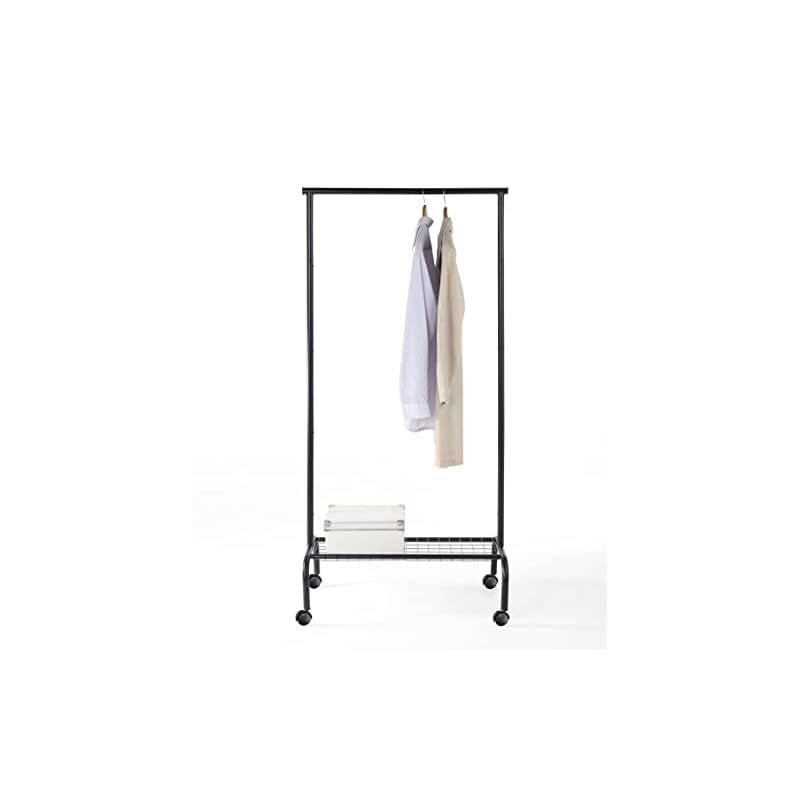 サニーポイント ハンガーラック パイプハンガー シングル 洋服掛け キャスター付き 衣類収納 省スペース 幅78×奥行38.5×高さ164.5cm 頑丈ハンガー 耐荷重80kg メッシュ棚付き (黒) 1