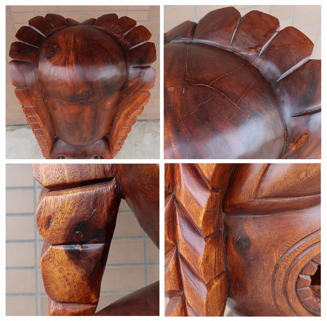 ティキの木彫り TIKI KU 100cm 木製スワール無垢材 1m ハワイアン雑貨