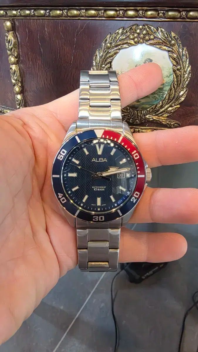 SEIKO ALBA セイコー アルバ メンズ メタル 時計 ブルー|レッド ベゼル