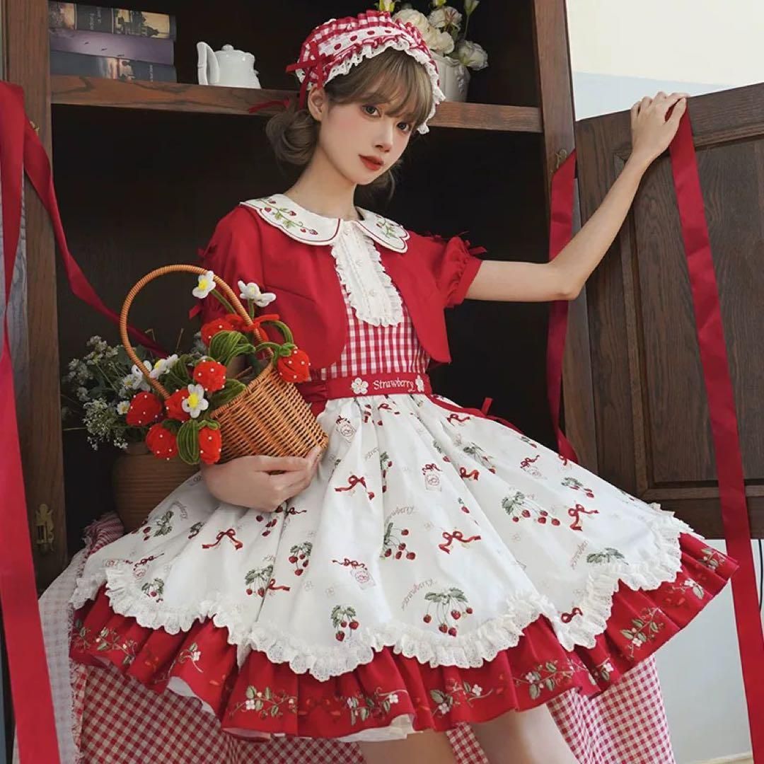イチゴ柄ロリータワンピース♪♪お出かけや女子会にぴったり