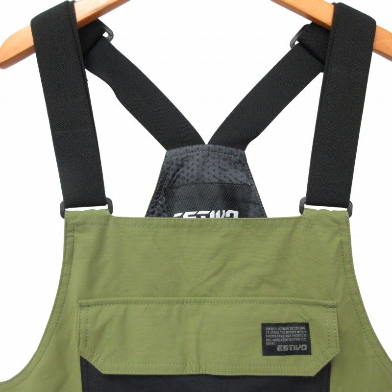 エスティボ estivo 美品 19-20年製 ビブパンツ スノーボード ウエア ハンターパンツ オーバーオール カーキ 黒 ブラック Lサイズ EVM3901 エスティボ estivo 美品 19-20年製 ビブパンツ スノーボード