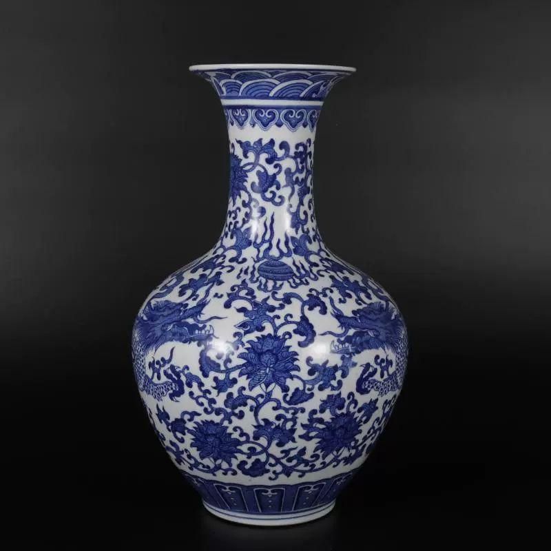 青花に枝を巻き花竜紋賞瓶 景徳鎮 陶磁器 装飾品 現代工芸品