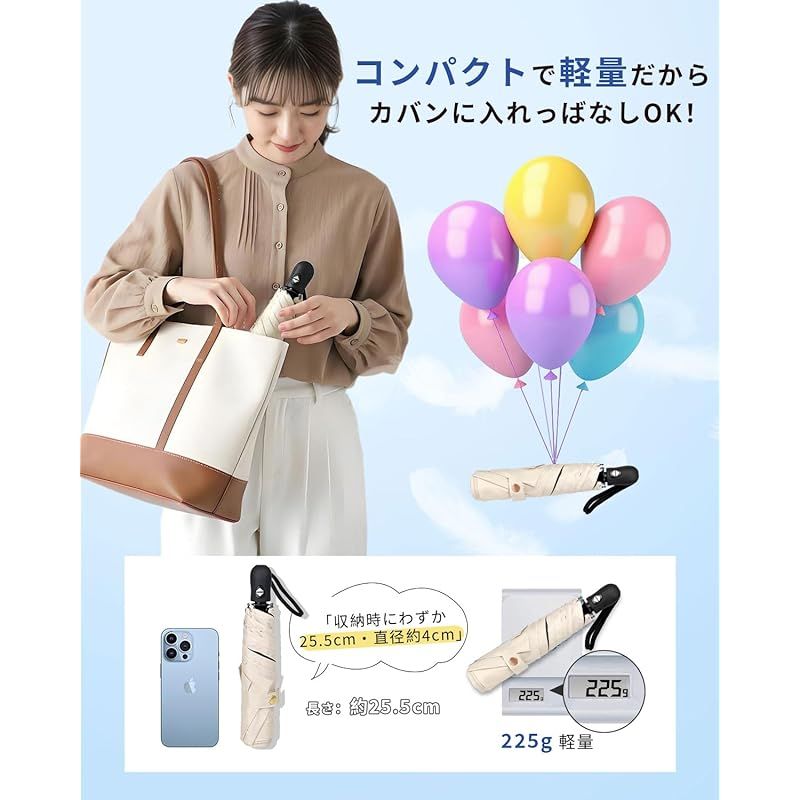 日傘 完全遮光 遮熱 折りたたみ傘 超軽量 UVカット率 晴雨兼用 UVカット 折りたたみ | 100% レディース 軽量 189g メンズ FREE