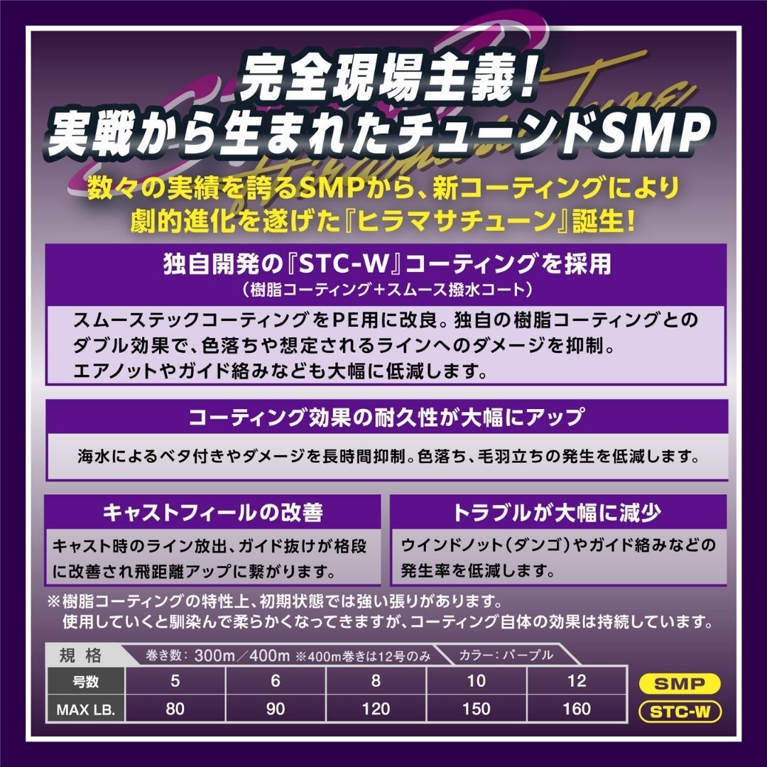 キャスティングSMPヒラマサチューンX8 300m 6号 パープル VARIVAS