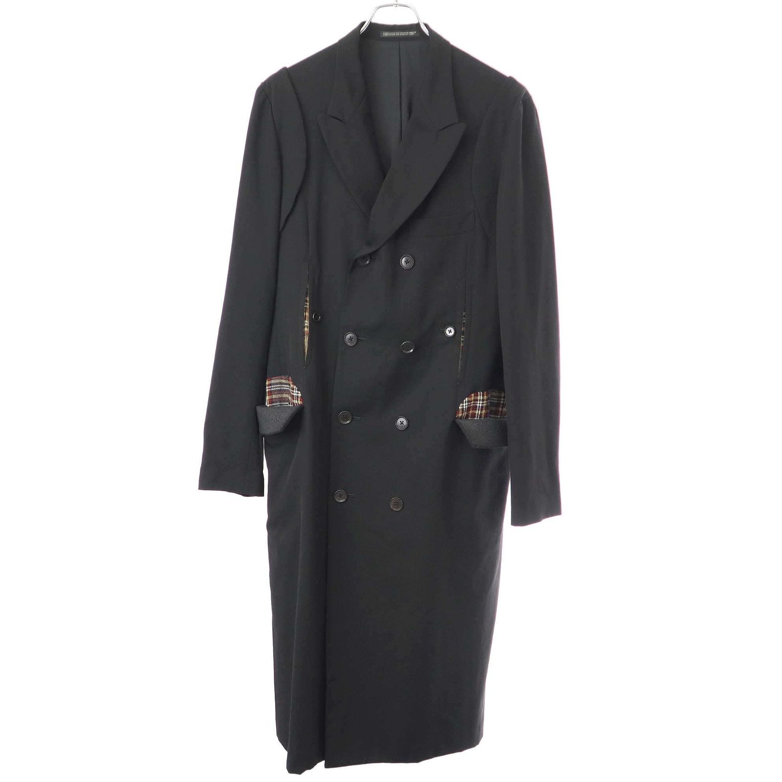 Yohji Yamamoto POUR HOMME ヨウジヤマモト プールオム 2008AW ウールギャバジンインサイドチェックコート HE-D02-100 ブラック 2
