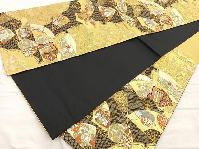 平和屋着物◎六通柄袋帯 唐織 正倉院花文 黒地 金