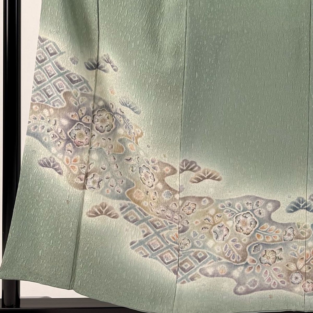 付下げ 身丈157cm 裄丈63cm S 袷 辻が花柄 霞 絞り ぼかし 灰緑 正絹