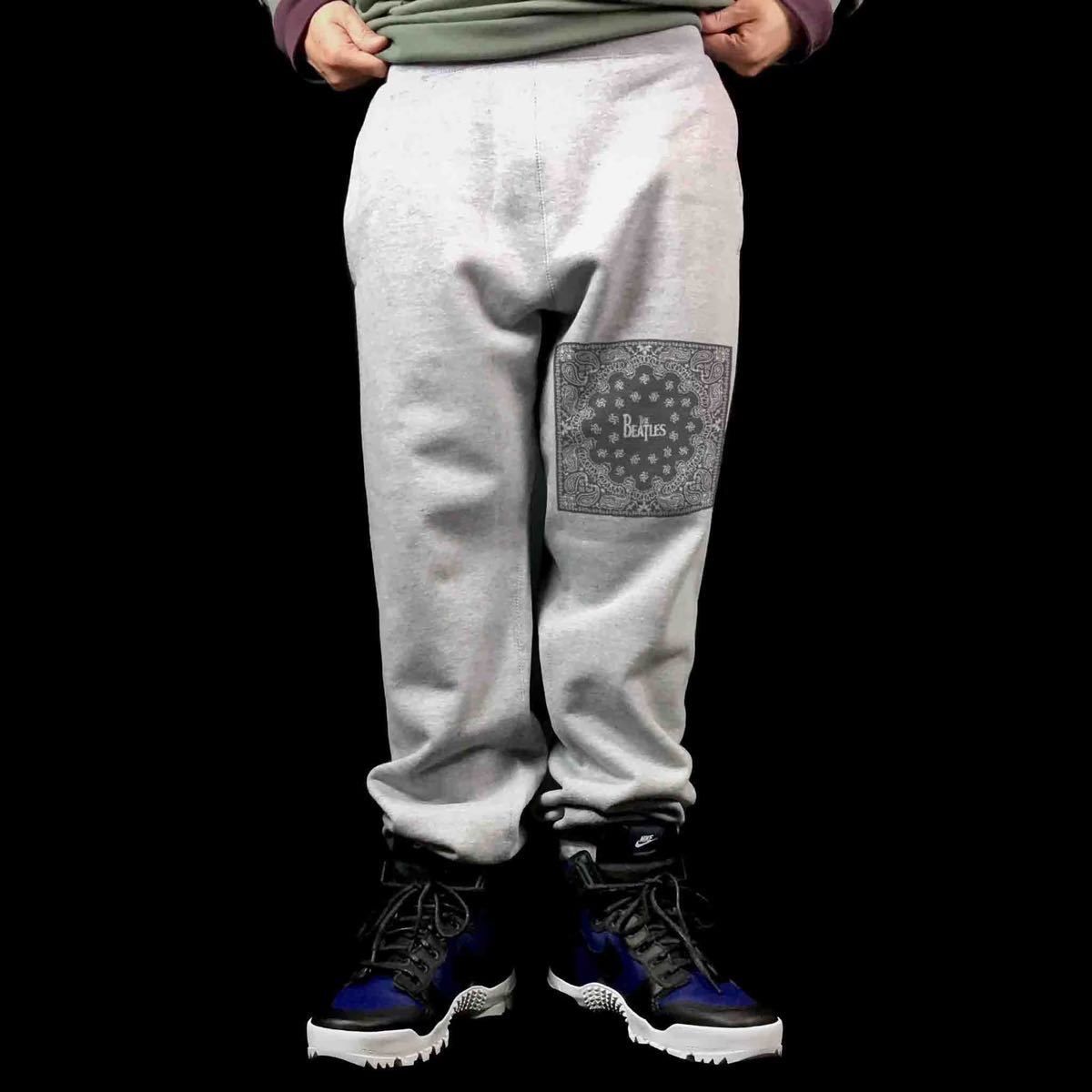 オリジナル スウェットパンツ ビートルズ BEATLES ペイズリー バンダナ柄 バンド ロゴ スウェットパンツ S M L XL タイト ジャスト 大きい ビッグ オーバーサイズ メンズ レディース ユニセックス ピンククリーム