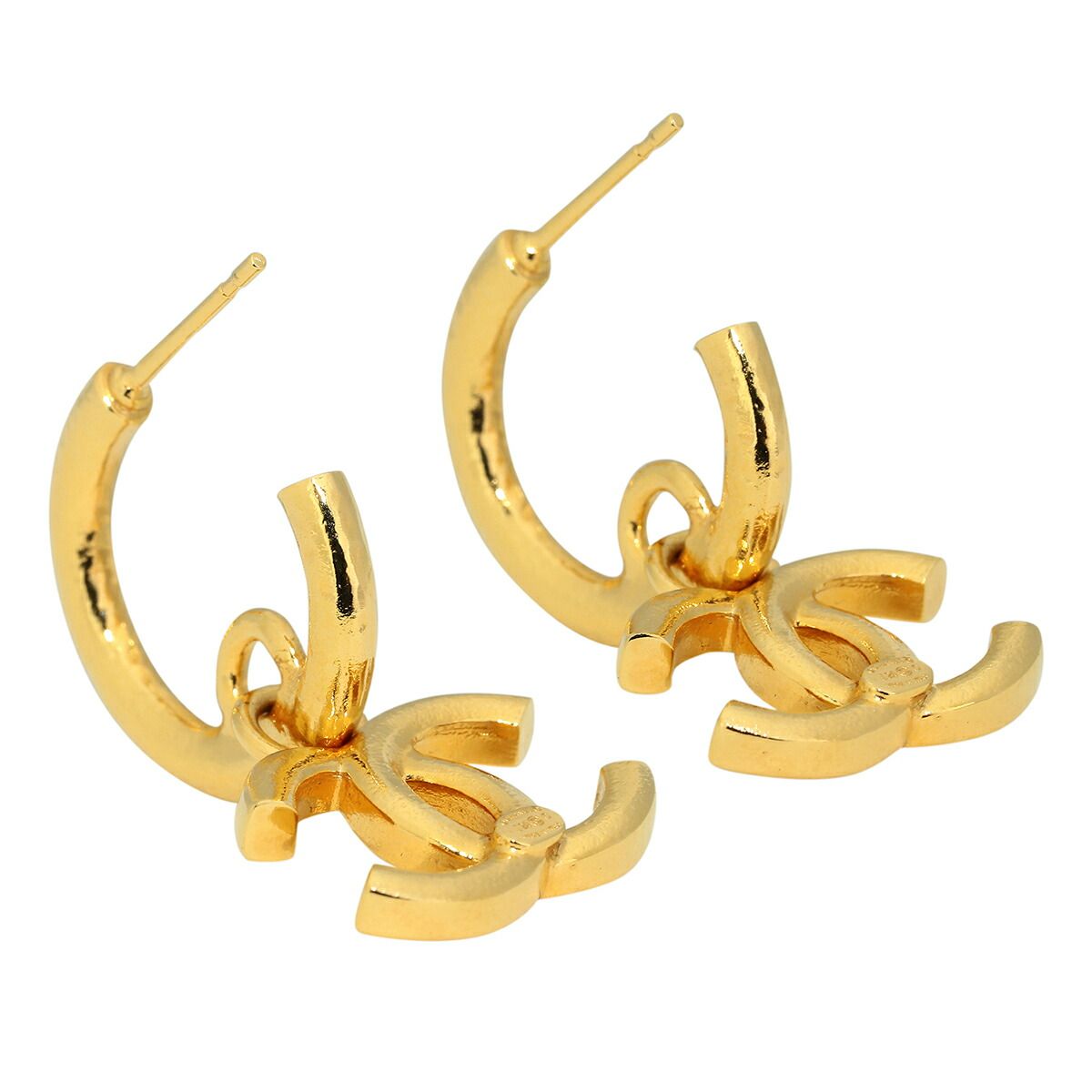 新品 シャネル CHANEL ピアス ロゴチャーム フープピアス ゴールド