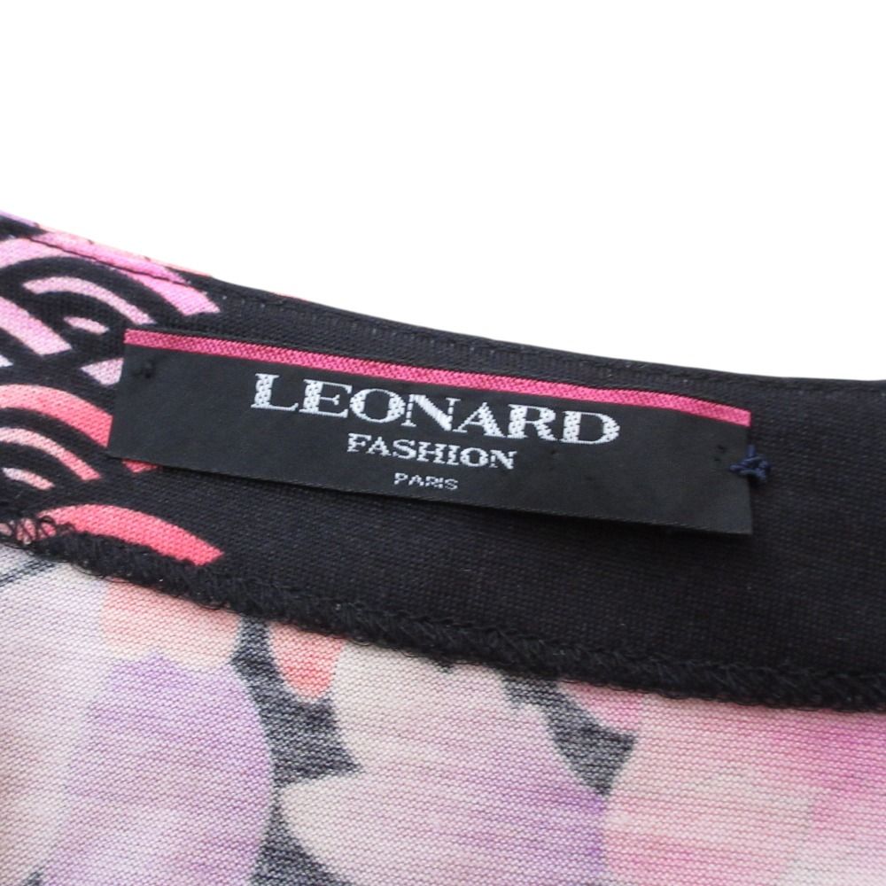 【美品】レオナール 半袖ブラウス 黒ピンク 美品 LEONARD FASIHON レオナール フラワープリント ウール