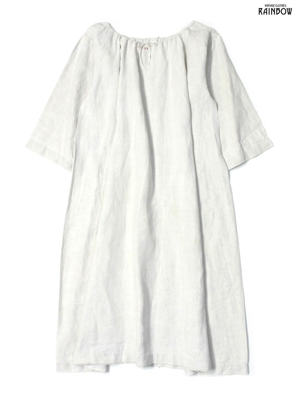 最高の アメリカ古着ユーロアンティークリネンイニシャル刺繍長袖スモックワンピース白生成り 15271.20円 ワンピース