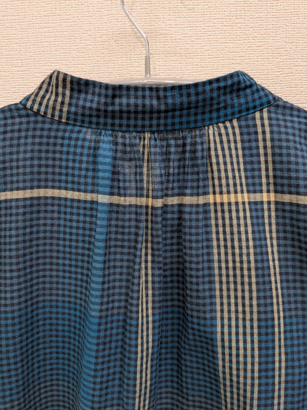 美品　25ss パラスパレス　インディゴローンチェック　長袖　綿　スタンドカラー 2025SS パラスパレス PAL'LAS PALACE インディゴ ローン