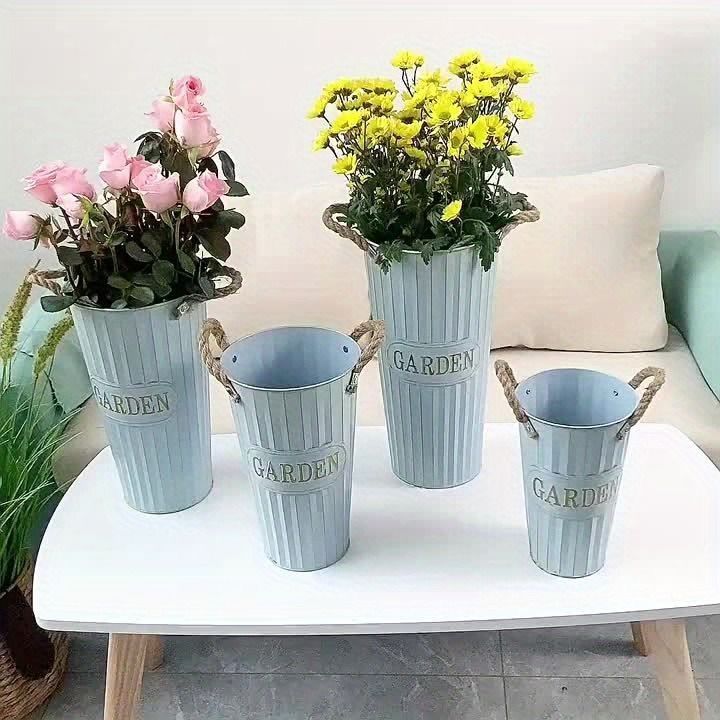 花瓶 4個セット アイアンフラワーバケット アメリカンレトロ ショッピングモール フラワーショップ フラワーバケットオーナメント ホームフラワーバケットオーナメント フラワーアレンジメント用フラワーポット 屋外ガーデン用アイアンフラワーバケット