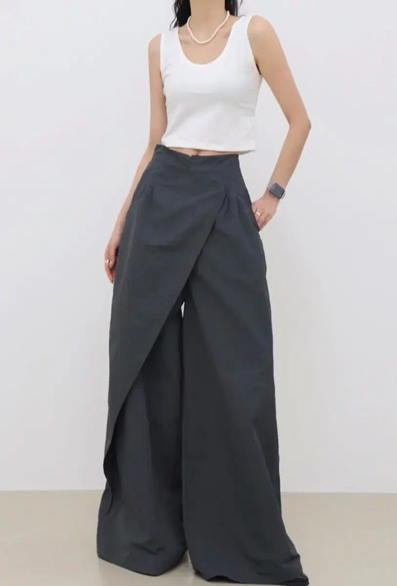 TREEMINGBIRD 斜め ラップパンツ チャコールグレー M