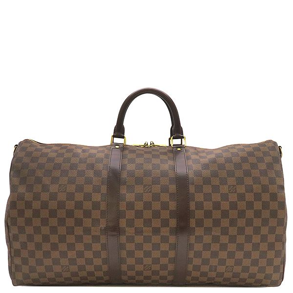 ルイヴィトン LOUIS VUITTON ボストンバッグ キーポル バンドリエール 55 ダミエキャンバス ダミエエベヌ ゴールド金具 茶 ポワニエ/パドロック/鍵/欠品  N41414 MB0026 【保存袋】【中古】