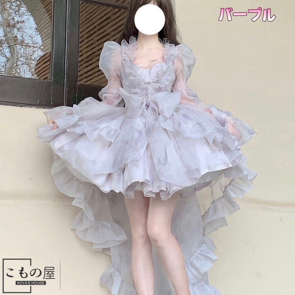 大きなトレーン付き ロリータケーキドレス