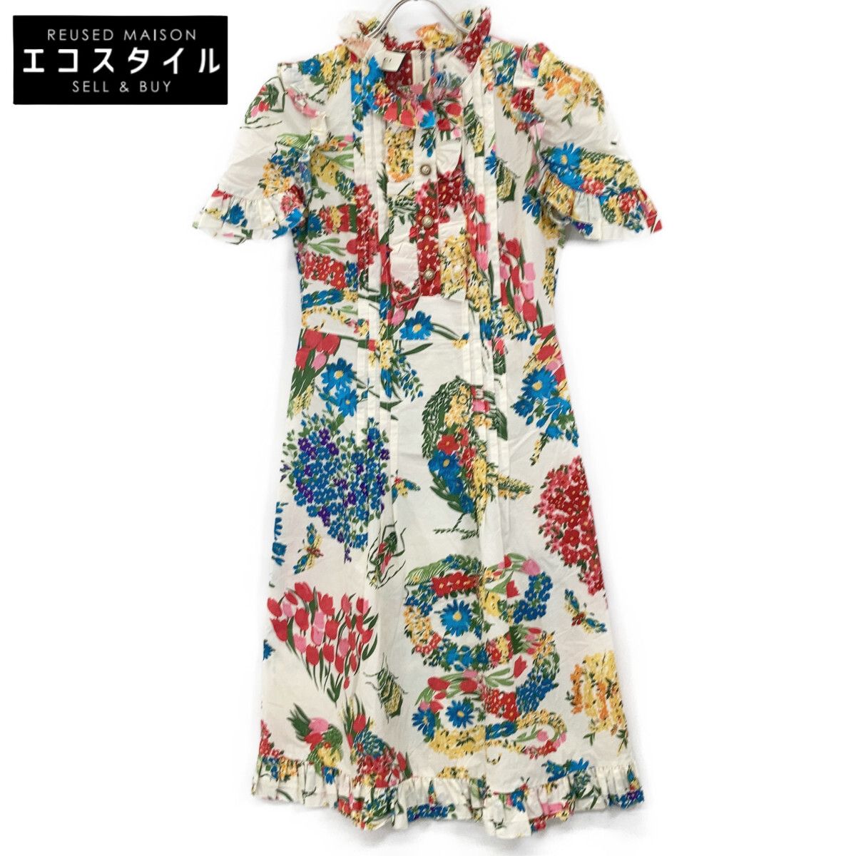 GUCCI グッチ 453982 16年 ｱｲﾎﾞﾘｰ ﾌﾗﾜｰﾌﾟﾘﾝﾄﾊﾟｰﾙﾎﾞﾀﾝｼｬﾂﾜﾝﾋﾟｰｽ 38