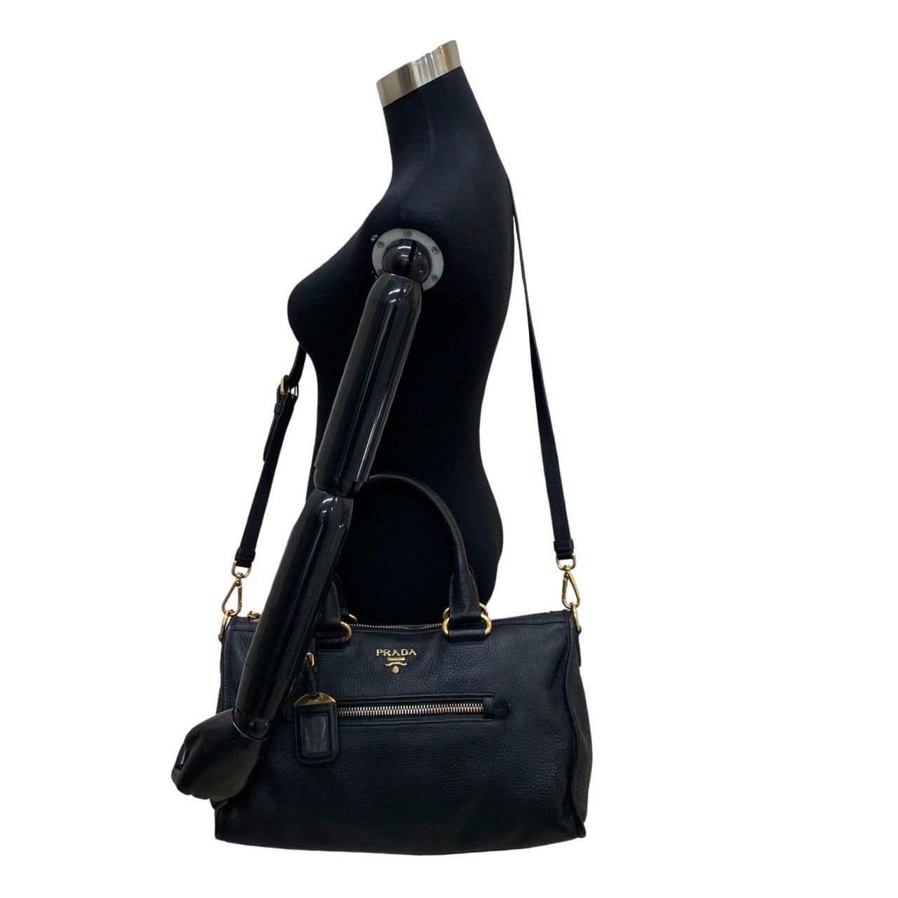 極 美品 希少品 PRADA プラダ ロゴ 金具 レザー 本革 2way ワン 