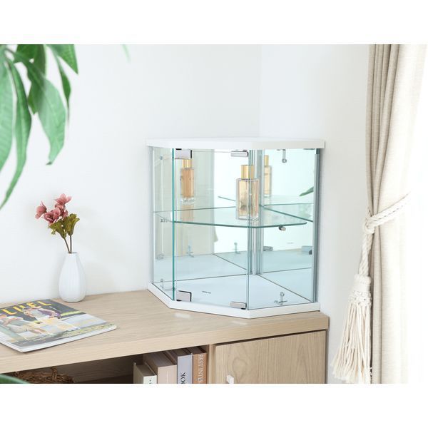 卓上ガラスコレクションケース コーナー WH ホワイト 組立品 代引不可