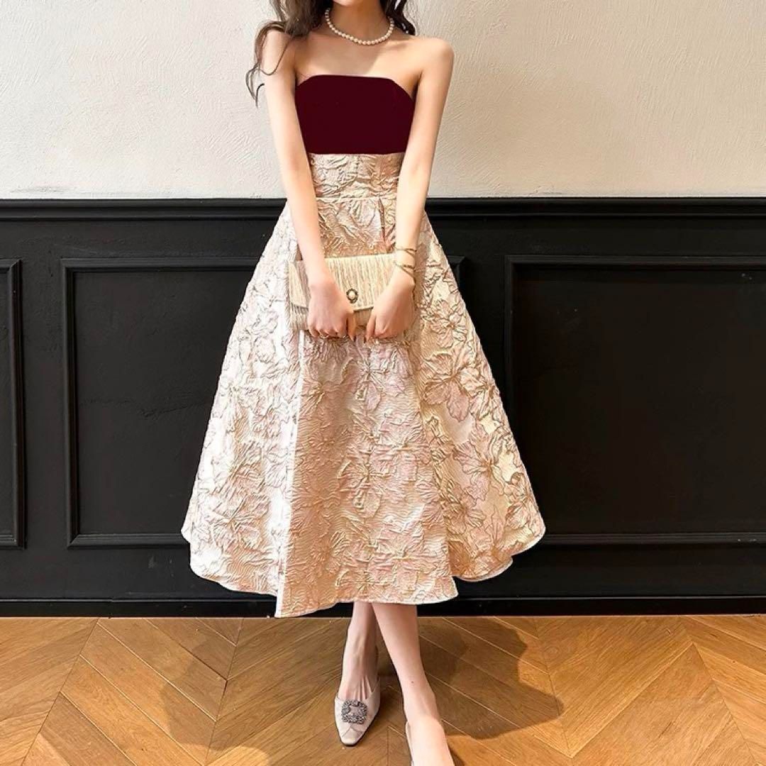 レディースファッション 花柄がオシャレで ベア ミモレ丈 ドレス .