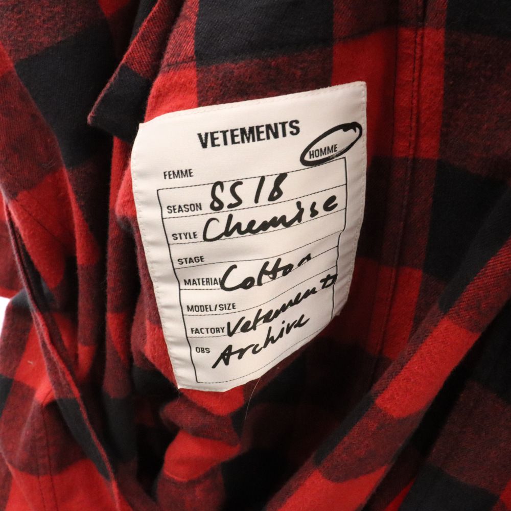 VETEMENTS (ヴェトモン) 18SS Light Flannel Block-Checked Gown Coat ライトフランネル バッファローチェックガウンコート ロングガウンシャツ レッド MSS18JA61 - メルカリ