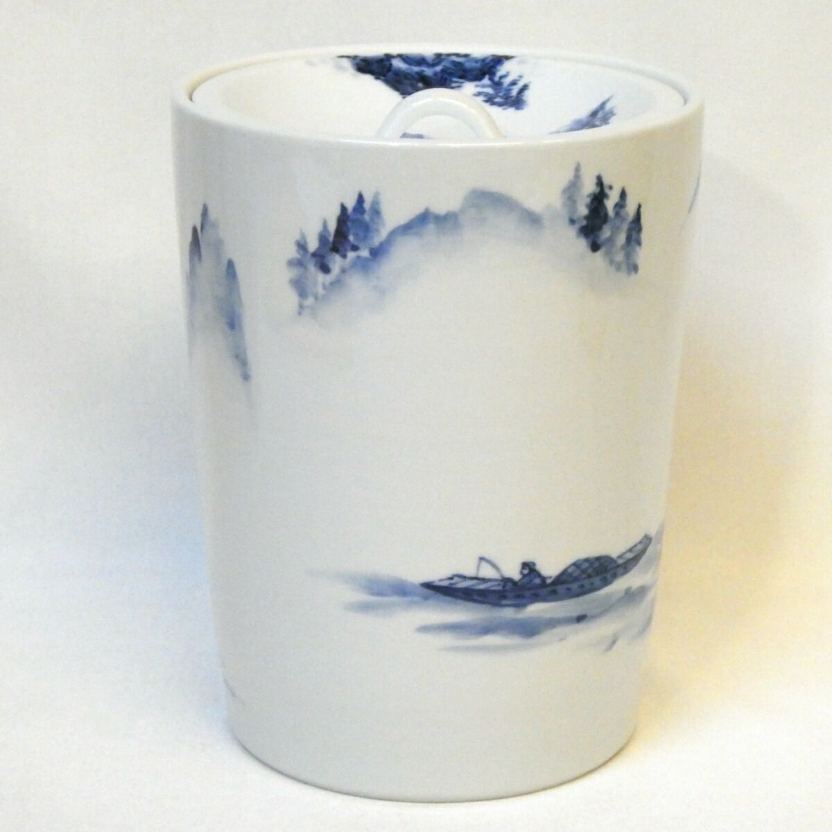 六月の特売品】平安 三代 加藤利昇作 染付 山水 水指 茶道具【中古 美