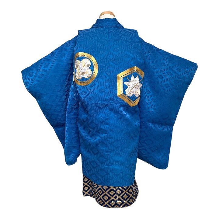 半額 アンティーク 七五三 5歳児 羽織袴セット 刺繍 家紋 青