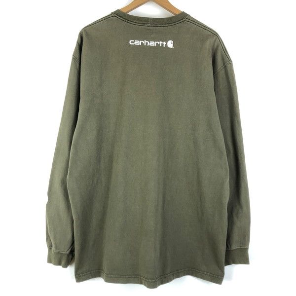 【古着】 Carhartt カーハート Tシャツ 袖 バックプリント 長袖 オリーブ系 メンズL 【中古】 n058964
