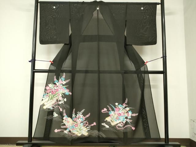 【再入荷！】 平和屋着物＊夏物 黒留袖 逸品 正絹 銀彩 草花文 絽 駒刺繍 着物・浴衣