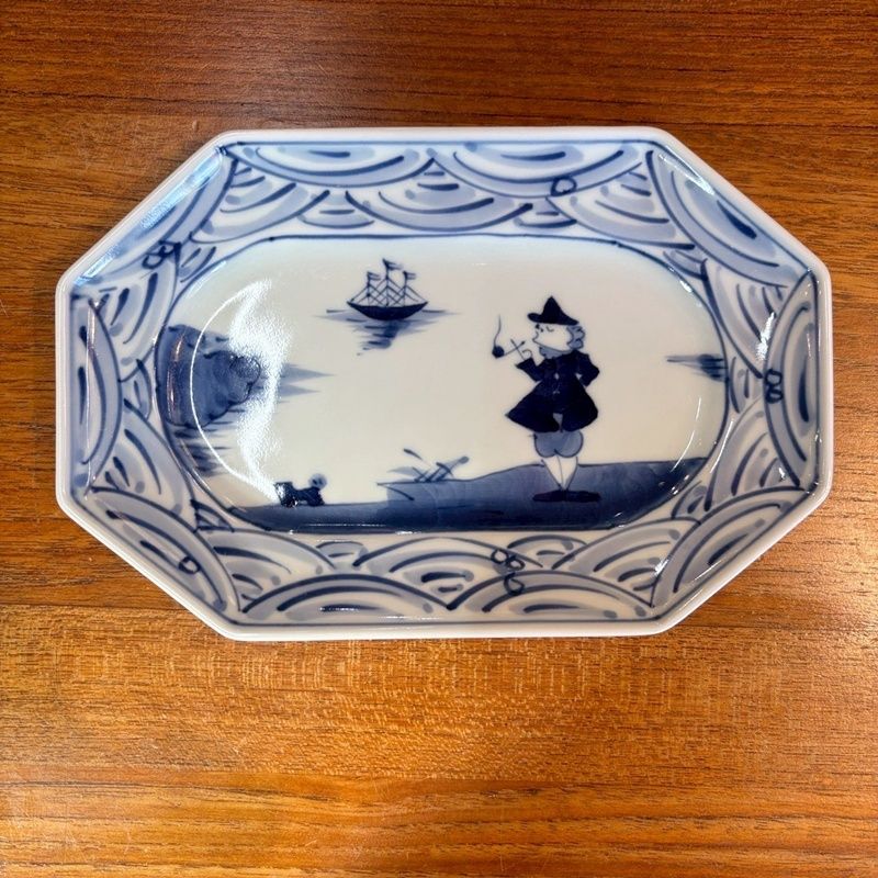 しん窯 青花 長崎紋八角長角皿 サイズ違い4枚セット 22cm 16cm 取り皿