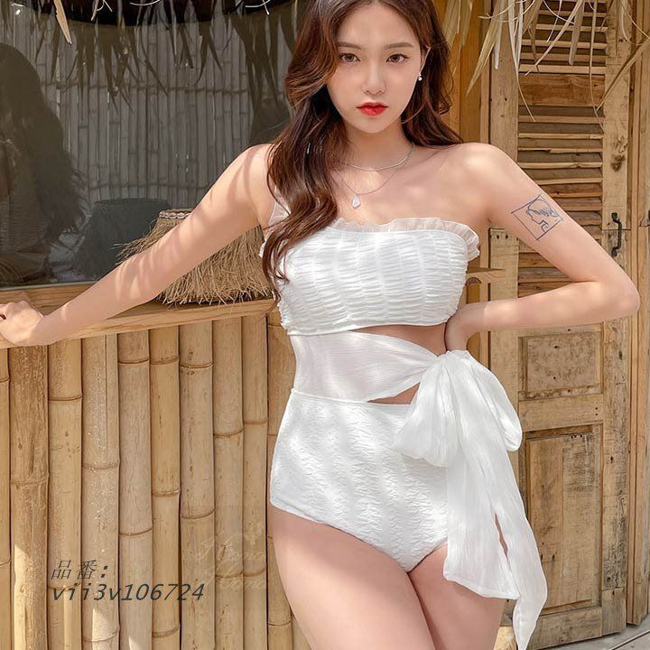 水着 ワンピース タンキニ 結びリボン モノキニ ワンショルダー セクシー 春夏 体型カバー ワンピース水着 ミズギ レディース vii3v106724