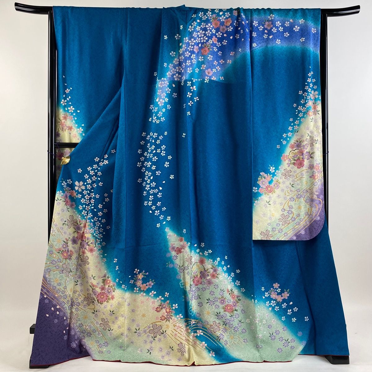 振袖 身丈173cm 裄丈70.5cm L 袷 桜 流水 金通し 金彩 青緑 正絹 美品 名品 【中古】 - メルカリ