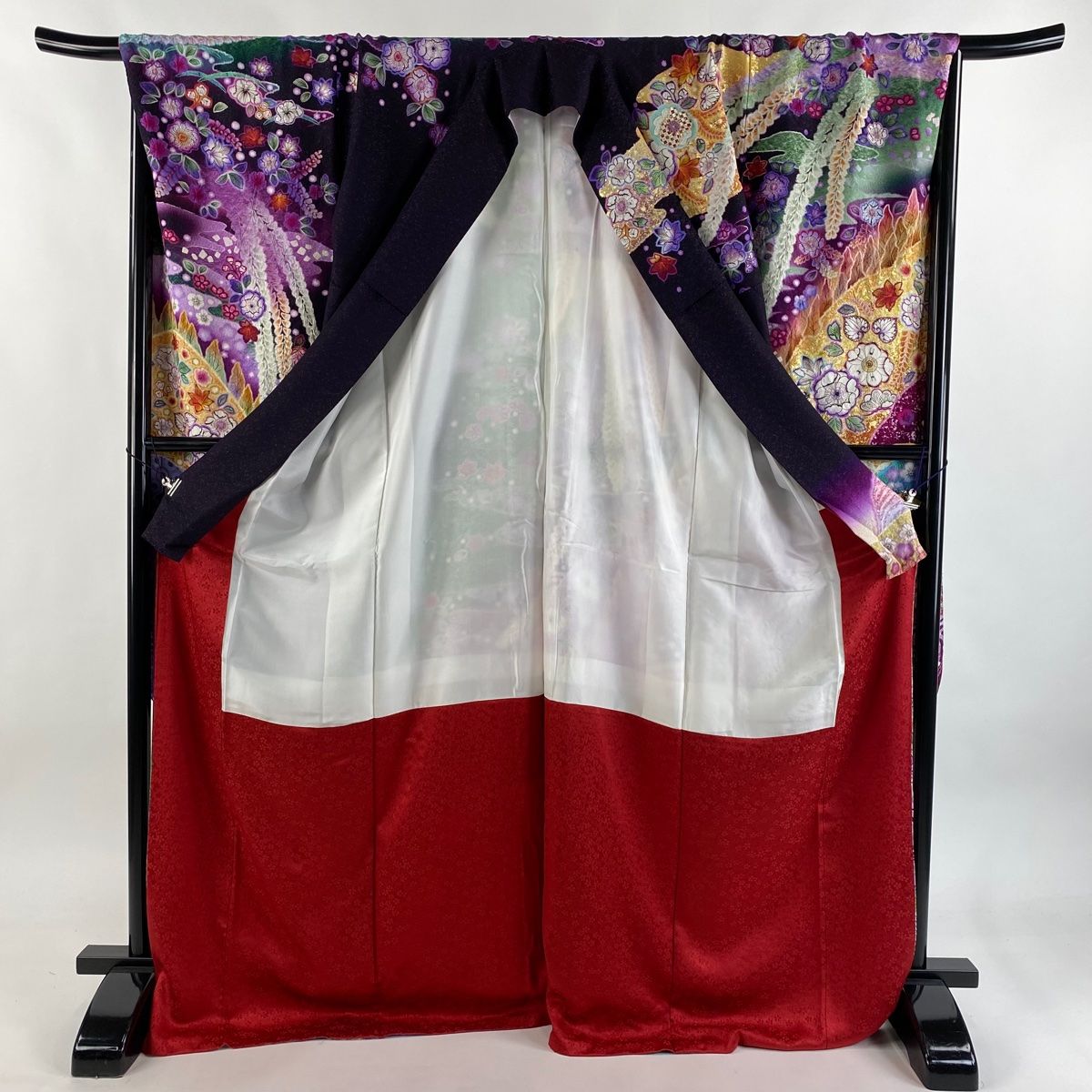 振袖/鼓草花金彩染め分け紫中古美品振袖set/身丈167.5裄丈66.5紫成人式 振袖/鼓草花金彩染め分け紫美品振袖set/身丈167.5裄丈66.5紫成人式