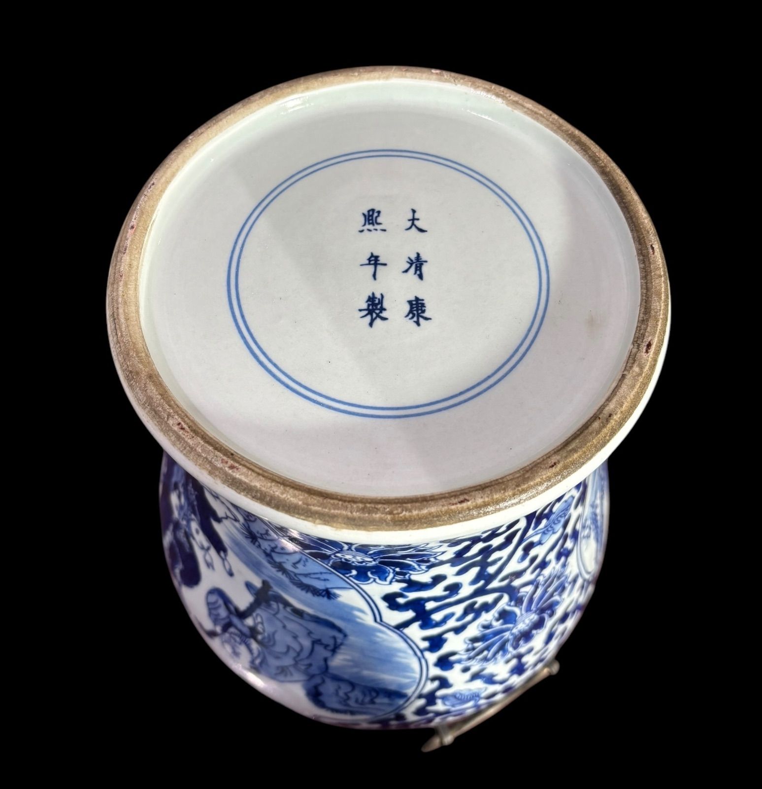 中国現地買付 蓋付き 丸壺 [草花文仙人人物絵] 中国雑貨 壺