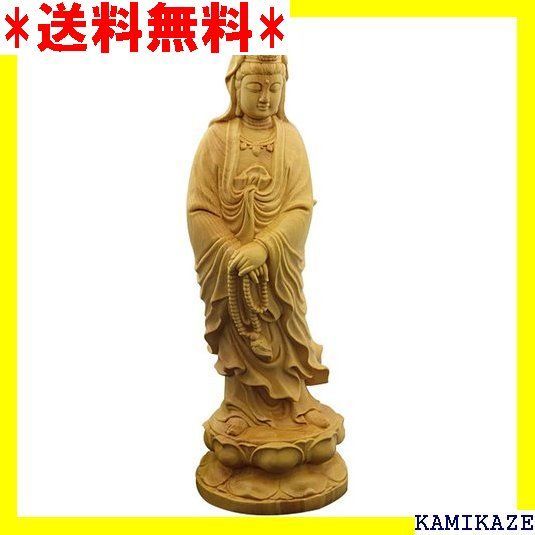 ☆ 木製 観音 様 15cm 観音菩薩 立像 高級天然ツゲ 彫り 仏像 1929